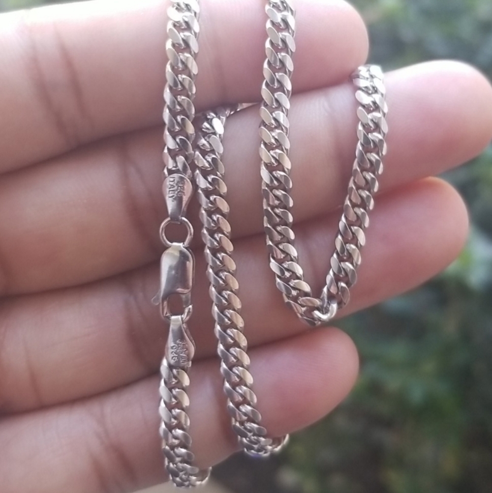 Sterling Silver 925 Rhodium Plated Miami Curb chai